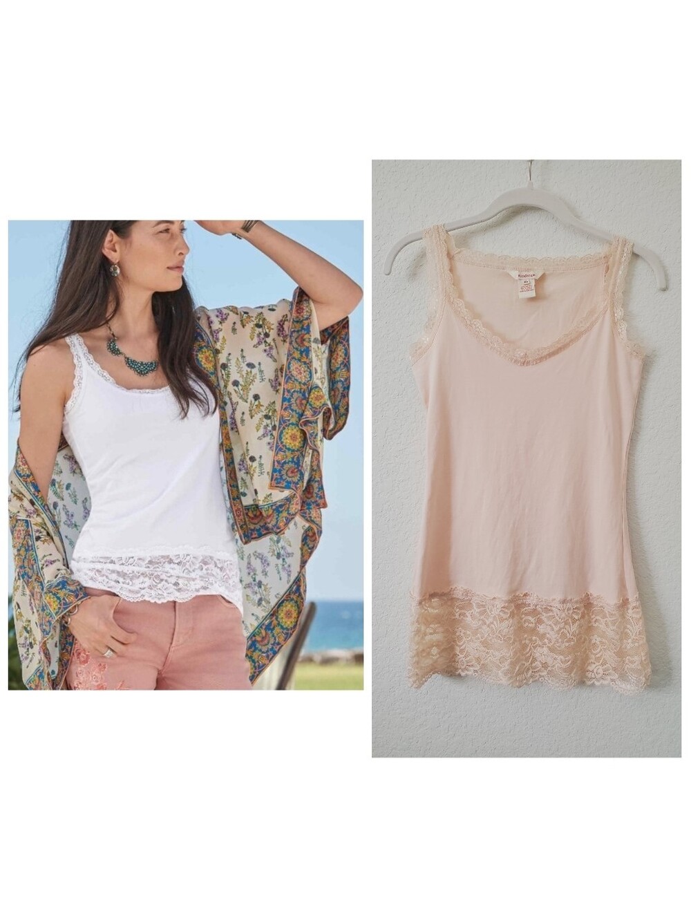 Sundance Blush Pink Elan Lace Tank Cami XS Cotton Stretch Y2K Style Boho